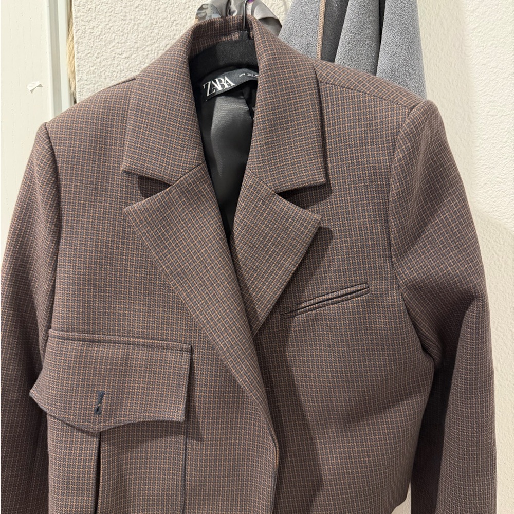 Zara Taupe Plaid Blazer